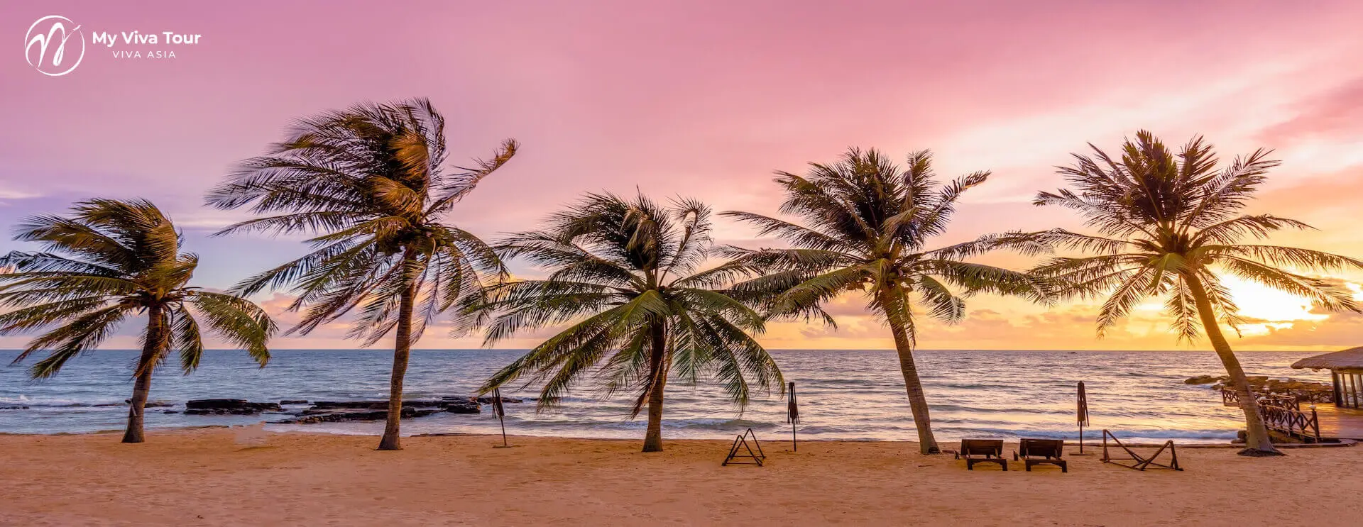 Palm-fringed Phu Quoc beach at sunset — 3 nights on Phu Quoc Island, Vietnam Honeymoon (VHM10)