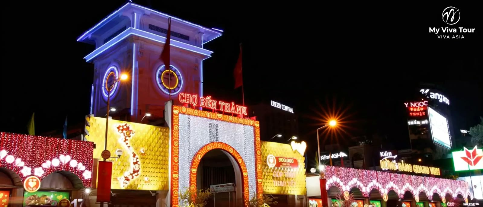 Ben Thanh Market Saigon at night — Overlook Vietnam Family 7-Day tour (V7)